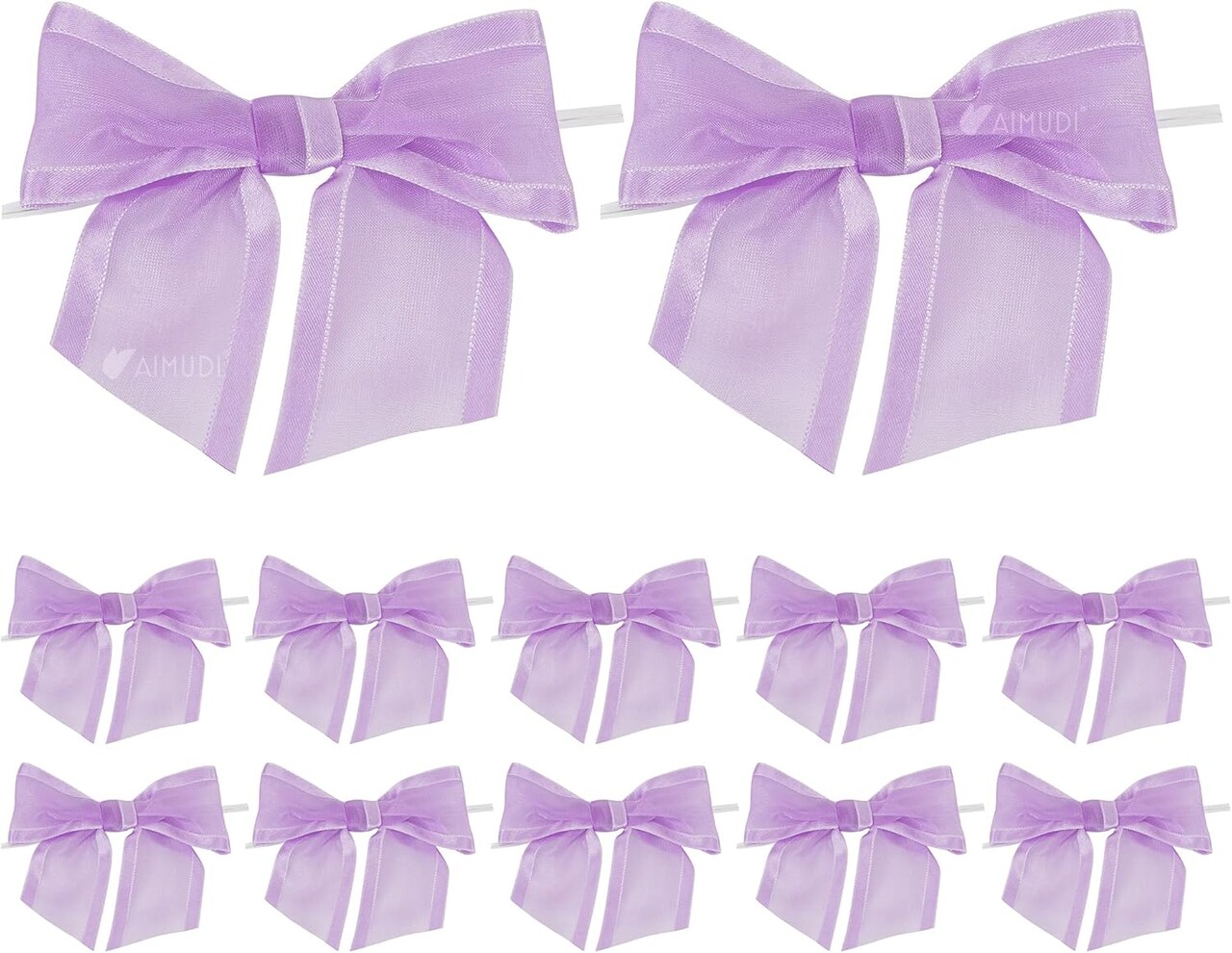 Purple Bows for Crafts 4" Lavender Bows with Twist Ties Premade Lilac Bows Pre Tied Organza Bows for Treat Bags, Easter's Day, Cake Pop,Gift Wrapping,Baby Shower,Wedding Favor -12 Counts